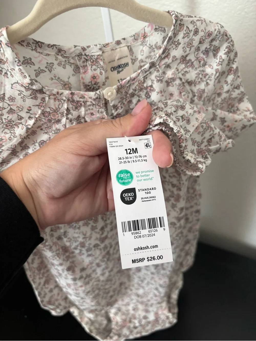 OshKosh Floral Long-Sleeve Baby Bodysuit - Pink & Cream